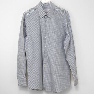 Ermenegildo Zegna Men's Dress Shirt Check Long Sleeve Button Down Blue 16.5 42
